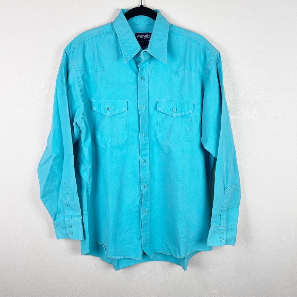 Wrangler Blue Cotton Button Down Rodeo Western XL